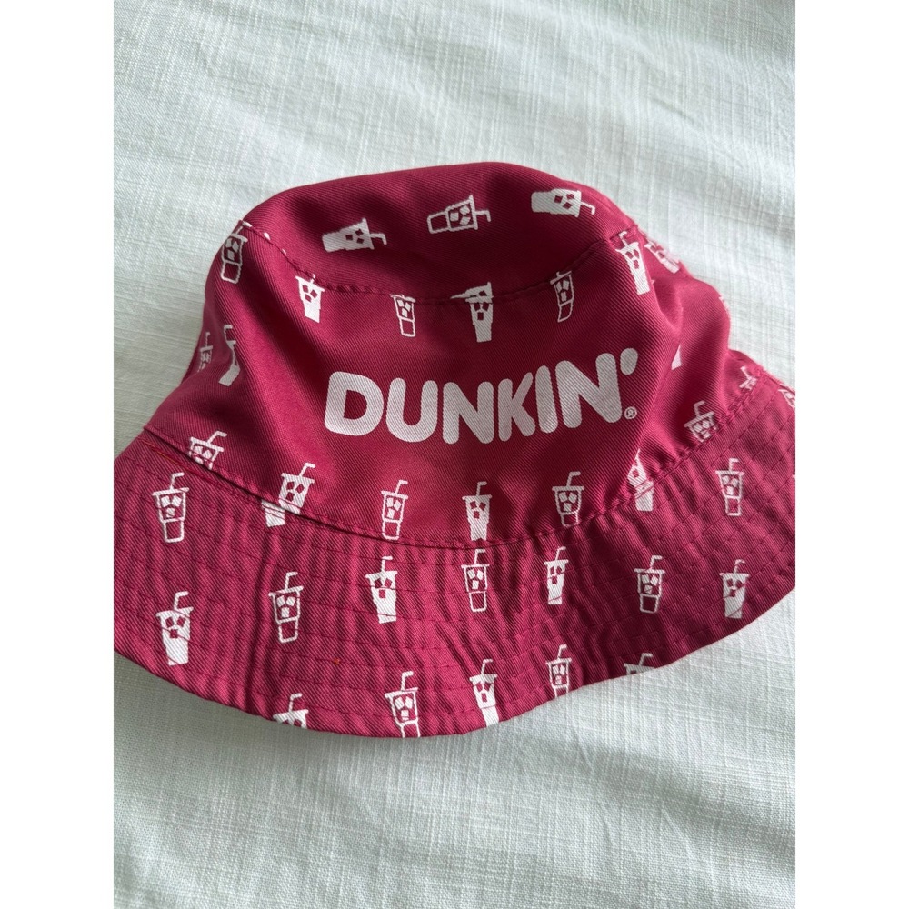 Dunkin Donuts Reversible‎ Bucket Hat Pink Monogram Orange Solid Logo Sun Hat